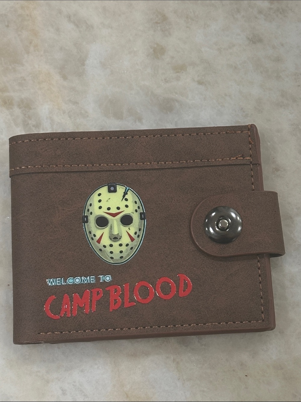 Jason Voorhees Welcome to Camp Blood Brown Men's Wallet with Snap Closure